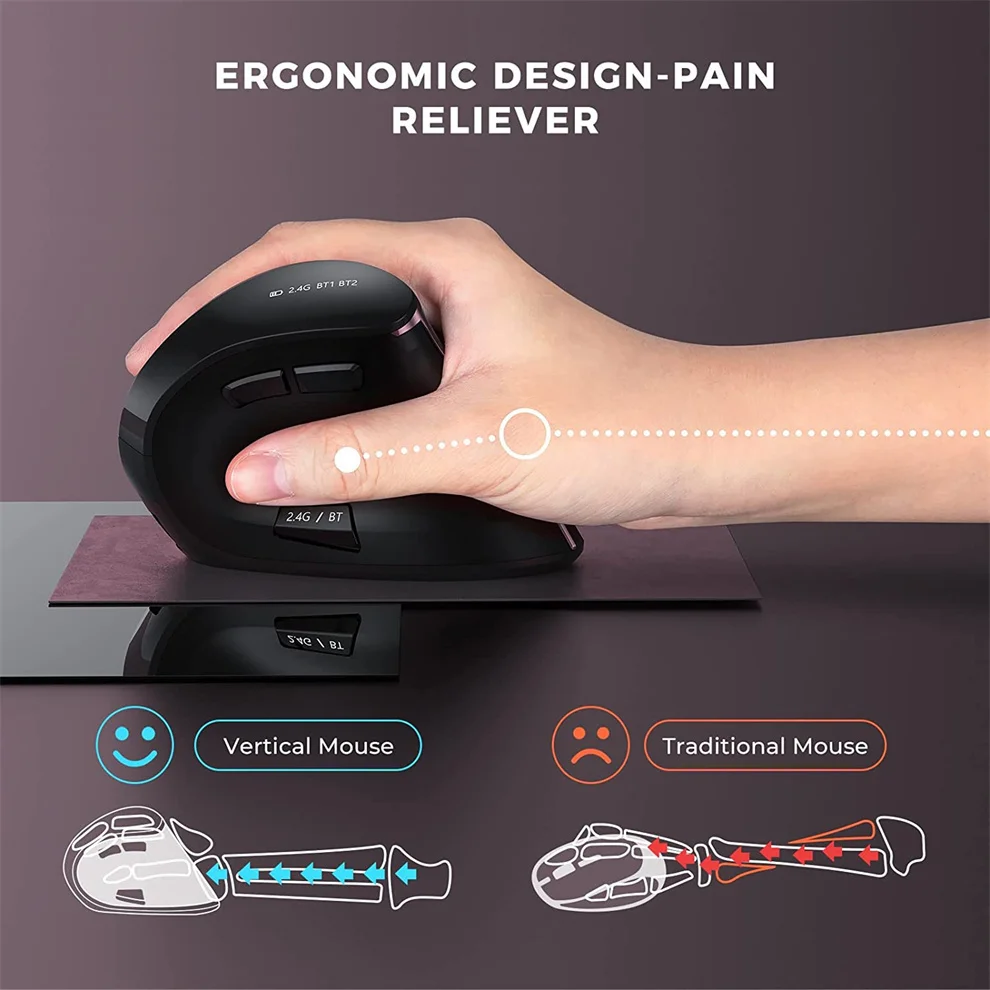 Jomaa bluetooth + 2.4g usb mouse sem fio vertical mão direita recarregável mouse para tablet portátil notebok ergonômico ratos