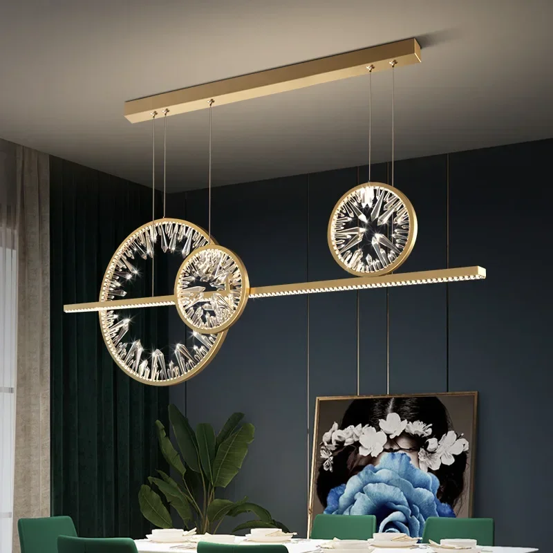 Creative Modern Minimalism Crystal Strip Circle LED Ceiling Pendant Lamp for Bar Kitchen Living Dining Room Island Home Decor