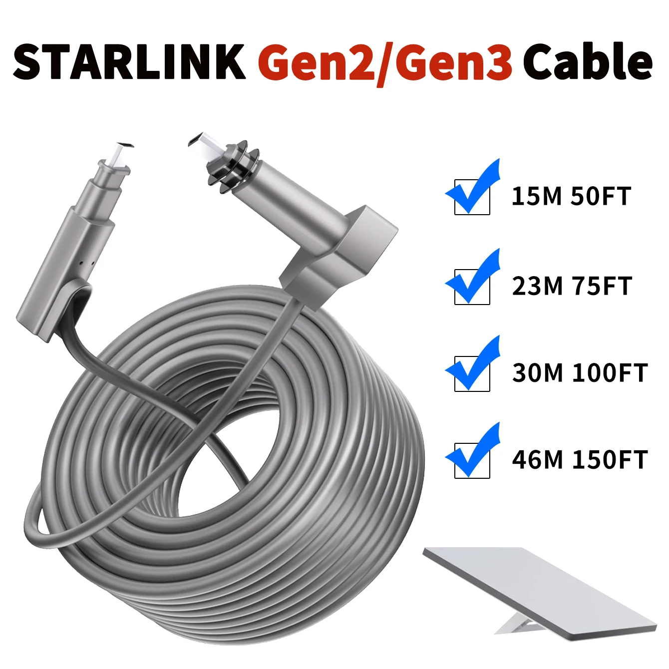 

Starlink cable for Starlink Actuated Gen 2 Gen 3,Replacement Cable Starlink Ethernet Rectangular Satellite V2 V3,150/100/75/50FT