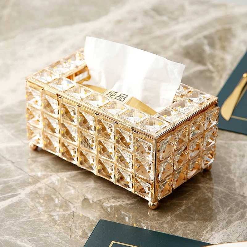 European Light Luxury Crystal Tissue Box Retro Coffee Table Paper Box Storage Living Room Desktop Decoration Elegant Accessories