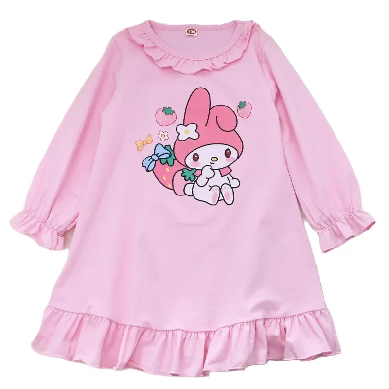 Nightdress Long Sleeve Gift for Kids Kuromi Cinnamoroll Anime Clothes Girls Kawaii Sanrio My Melody Autumn Sweet Cute Cartoon