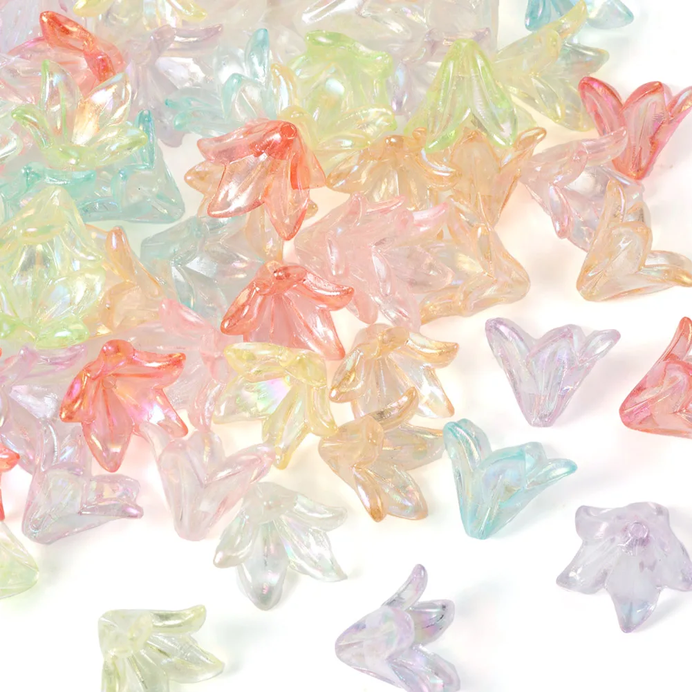 160Pcs Transparent Acrylic Lily Flower Bead Caps Multi-Petal Spacer Loose Beads for DIY Craft Necklaces Bracelets Jewelry Making