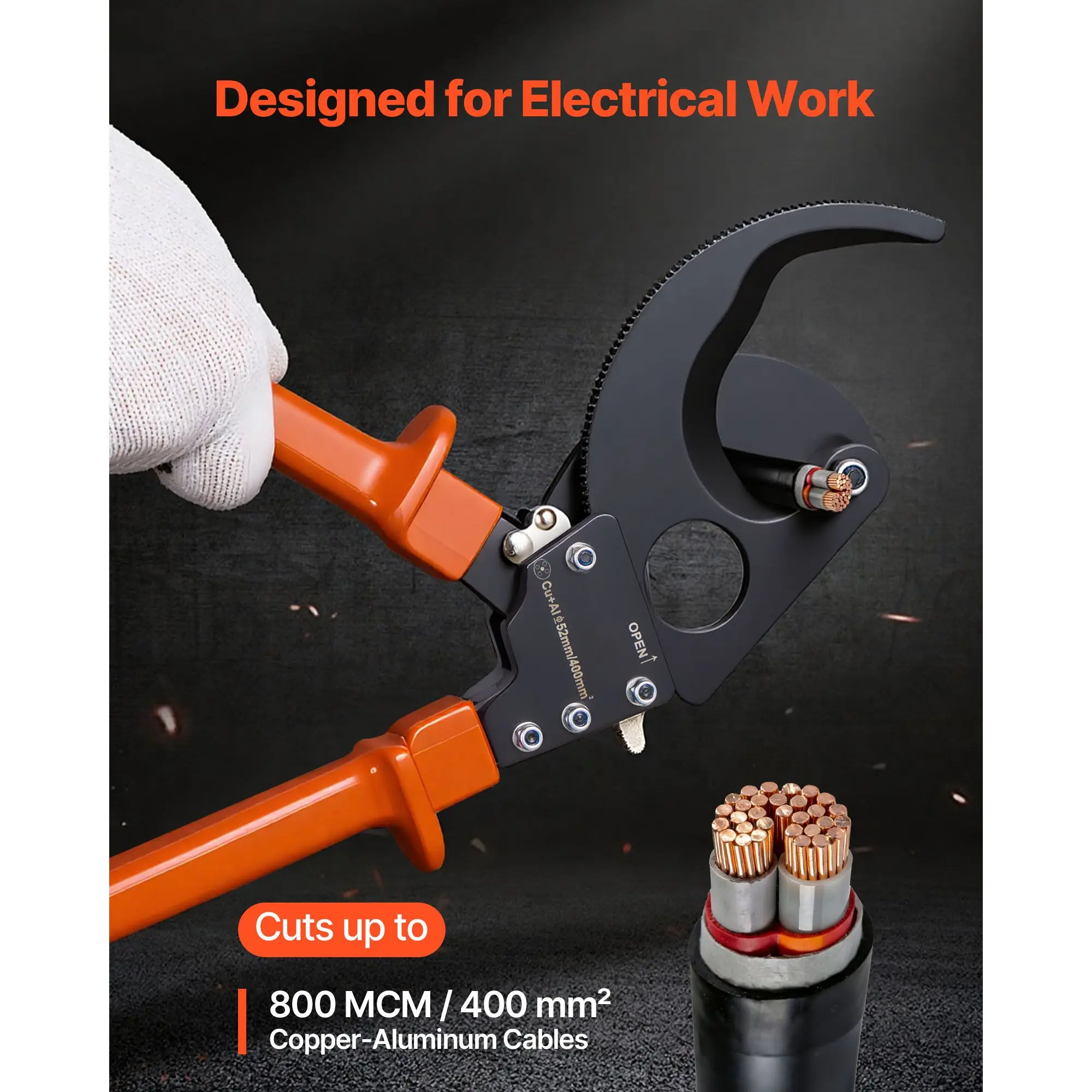 Ratcheting Cable Cutter, Spring Steel Blades with PVC-Coated Handles, Quick-Release Button, Heavy Duty Ratchet Cable Wire Cutter