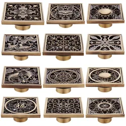 4 inch Square Floor Drains Antique Brass Shower Drains Bathroom Floor Drain Waste Grate Drain