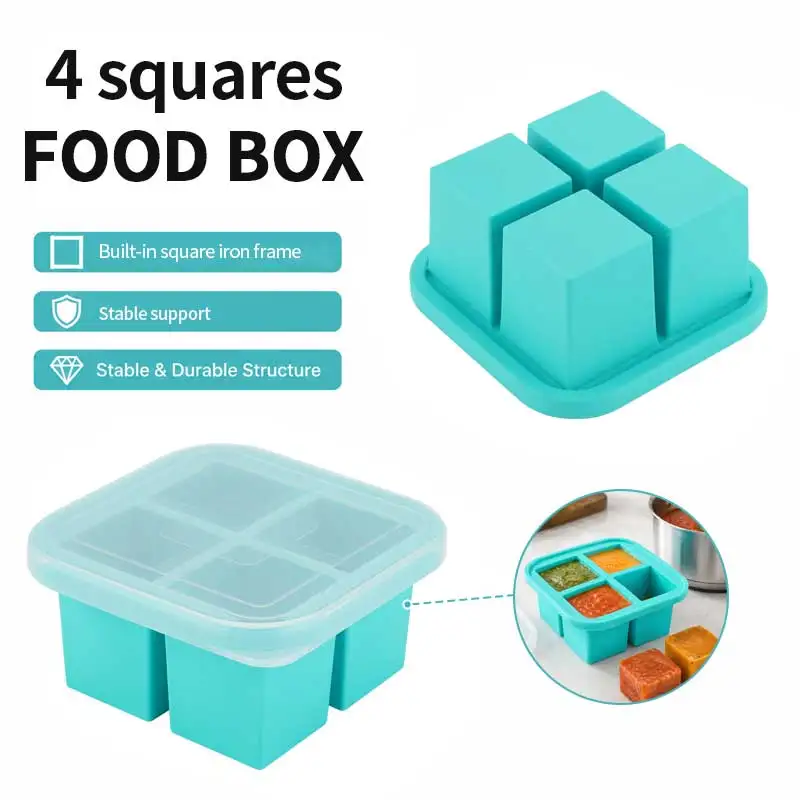 Silicone 4-Compartment Food Storage Box with Lid,Freezer Container for Soup Sauce Puree,Meal Prep Lunch Box,Reusable Easy clean