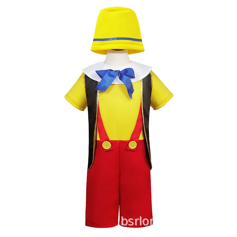 Boys Girls Pinocchio Costume Kids Halloween Funny Birthday Party Clothes Cartoon Character Roleplay Cosplay Costume Nose Set