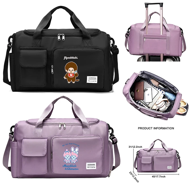 

Monchhichi Woman Travel Bag Anime Cartoon Shoulder Bag Waterproof Gym Sport Bags Female Kawaii Fitness Handbag Storage Bags Gift