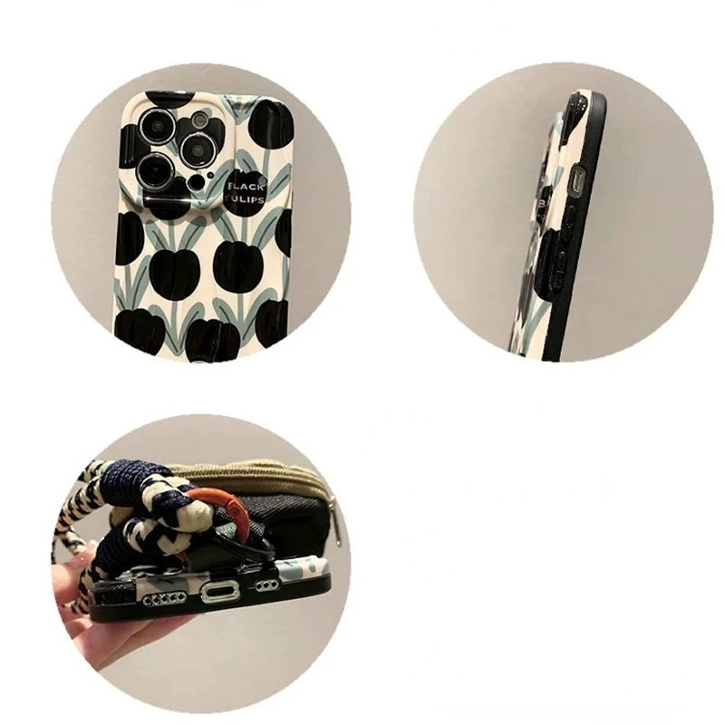 New Suitable for iPhone 15 Flower Strap Phone Case 14promax Crossbody 13pro Multi Functional Small Book Bag 12 Protection Cover