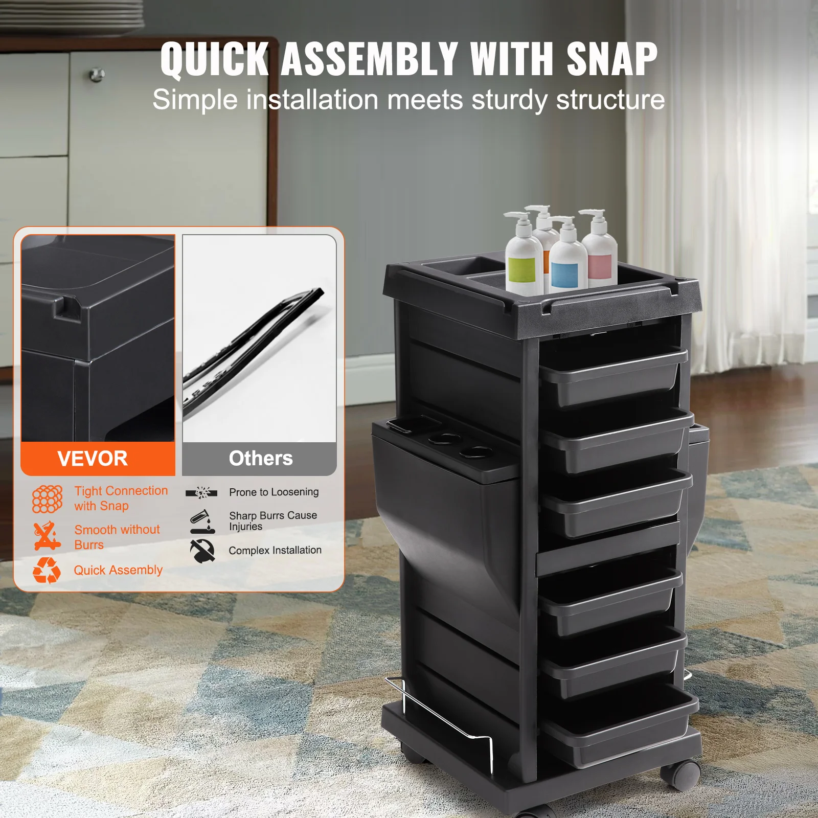 VEVOR Ultimate Salon Trolley Cart for Stylist with 6 Removable Drawers & Tool Holder and Lockable Wheels for Beauty SPA Barber