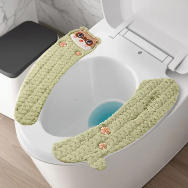 Warmes, dick gepolstertes, rutschfestes, weiches Toilettensitzkissen aus Plüsch, waschbarer Badezimmerwärmer, statisch haftend, nicht klebend für die Toilette