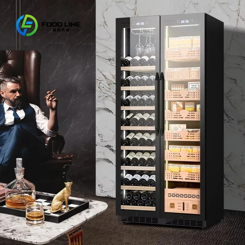 Customized Double Door Refrigerator Wine Display Cabinet Red Wine Touch Screen Temperature Control Adjustable Shelves