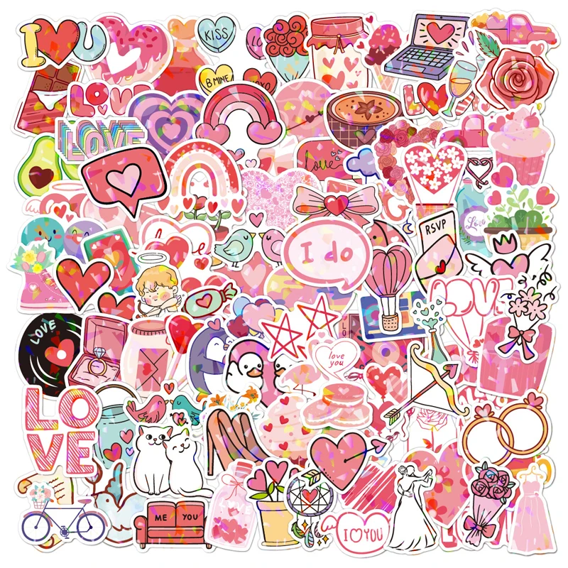 

100 шт. розовых граффити-наклеек: подарок на День святого Валентина, украшение для вечеринки, наклейки из ПВХ для багажа, гитары, ноутбука, дневника, мотоцикла, игрушки