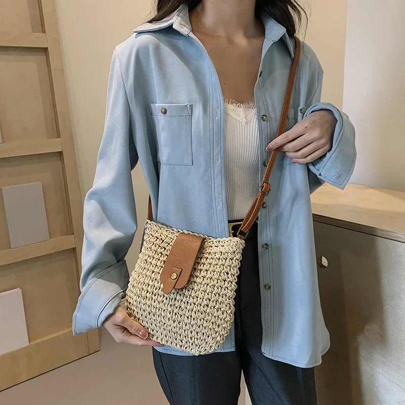 New Summer Shoulder Bag Grass Woven Crossbody Basg for Women Bohemian Beach Simple Designer Small Purses and Handbags 2024