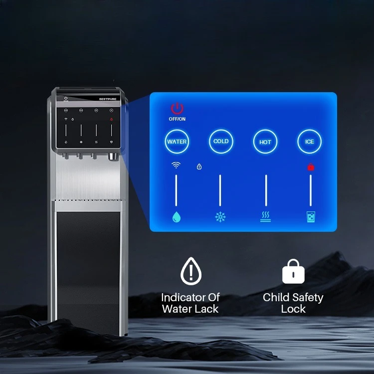 Bottled water vertical freestanding bottom-loaded ice water distributor, hot and cold water household