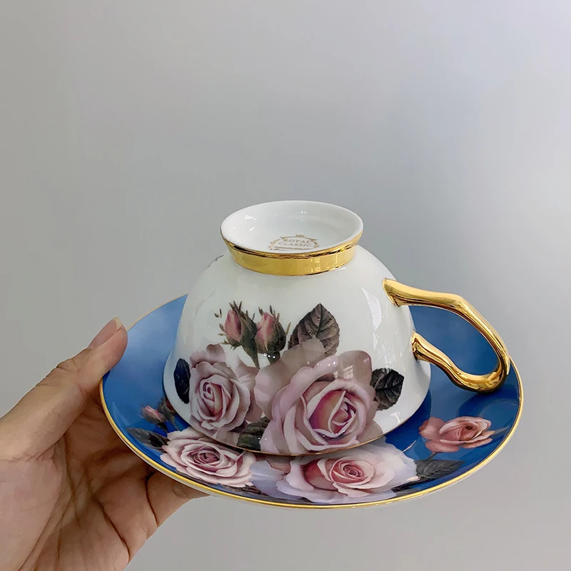 Imagem -03 - Arte Estilo Rosa Azul Rosa e Osso de Ouro Xícaras Chinesas para Café e Chá Conjunto de Xícara Capuccino Caneca para Casal