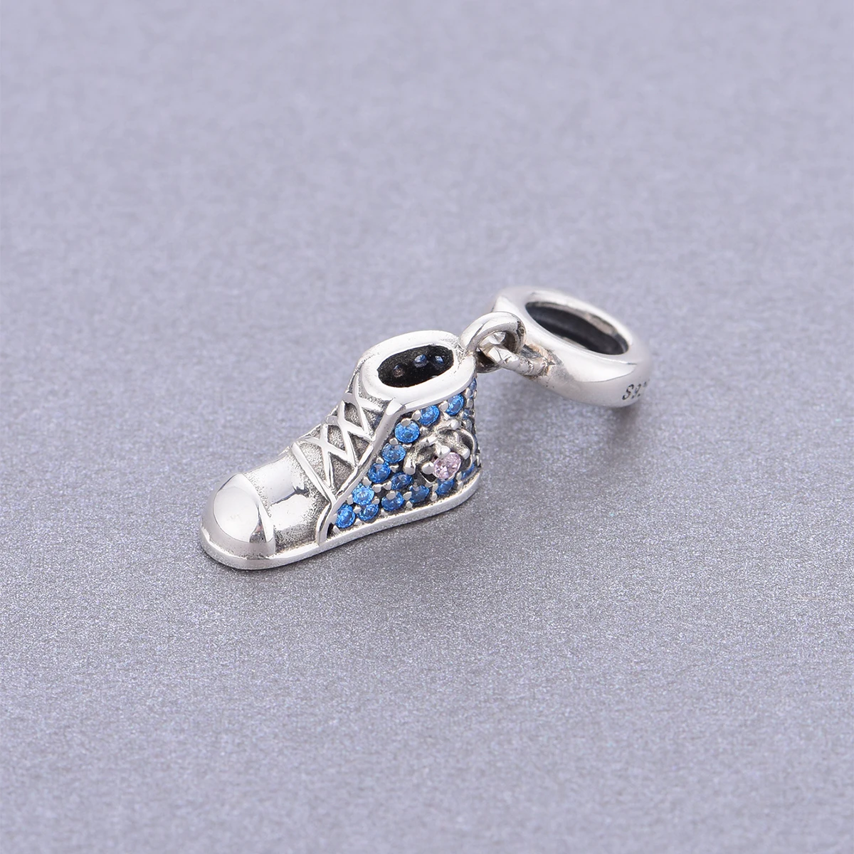 Fit Original Pan Charms Bracelet Authentic 925 Sterling Silver Sneakers Blue Zircon Shoe Ideal Bead For Making Berloqe DIY