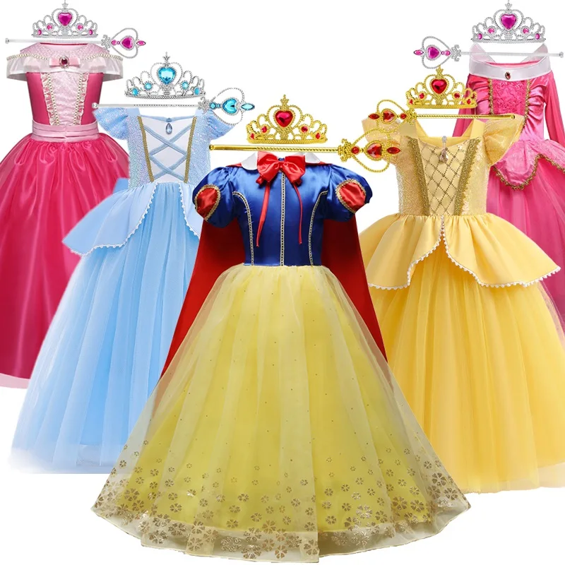 Halloween Princess Dress for Girls Puff Sleeve Mesh Birthday Carnival Party Prom Gown Snow White Cosplay Costume Kids Clothes