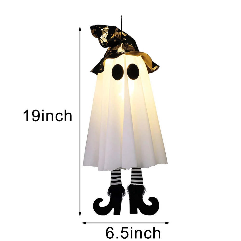 Glowing Witch Hat Specter Halloween Decor Set of 3 with LED Lights Featuring Different Flash Modes for Hanging on Porch or Yard