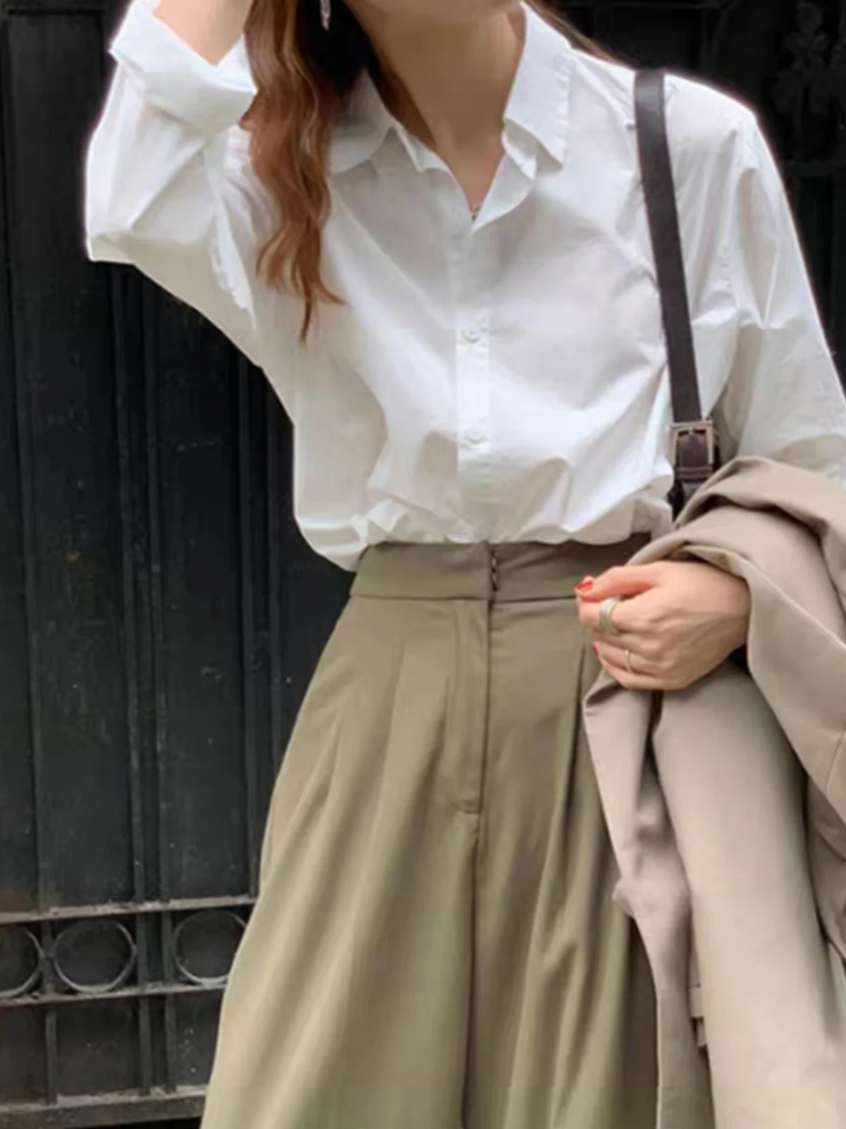 White Long Sve irt Women's Inner Wear Simple Work Design Korean Sle Spring Autumn Top Quali Commute Faion Straight...