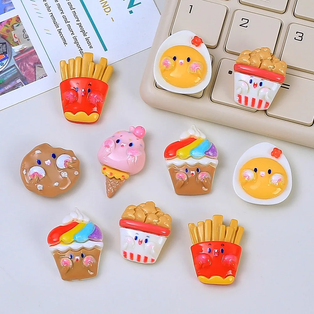 10pcs Resin Kawaii Cartoon French Fries Flatback Cabochon Simulation Food Scrapbooking Figurines DIY Decoration Crafts
