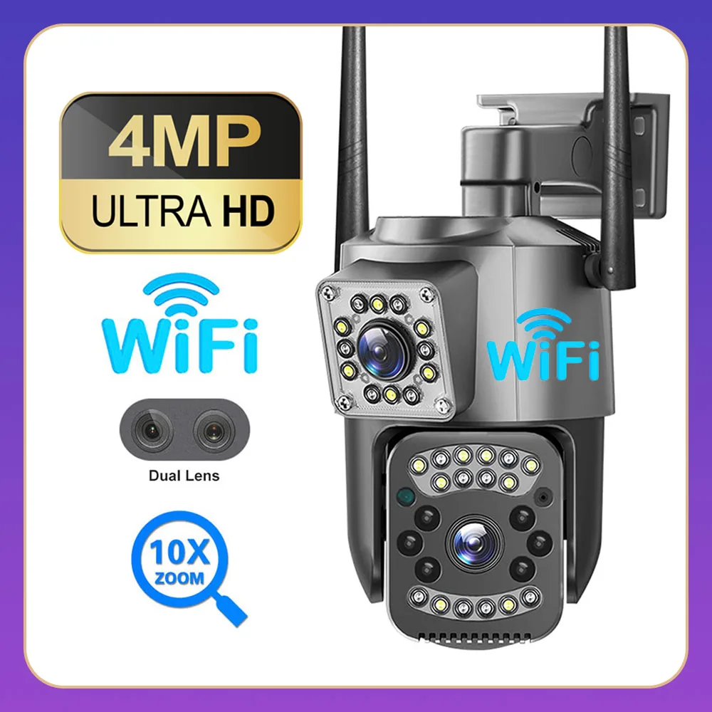 

4K 4MP WiFi Camera V380 Pro Dual Lens Outdoor IP Security Camera Smart Home PTZ CCTV Surveillance Color Night Vision AI Camera