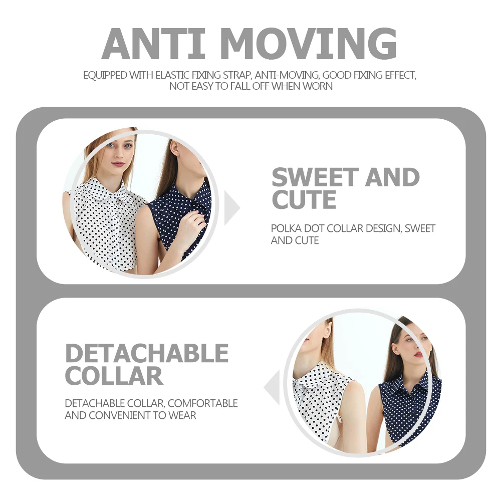 

Polka Dot Shirt Fake Collar Lightweight Elegant Detachable Blouse Insert for Sweater Coat Suit Uniform Breathable Comfortable