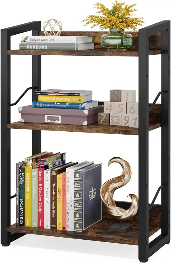 

Book Shelf Small Bookshelf: 3-Tier Wood Bookcase Industrial Bookshelf with Edge Protection Metal Narrow Bookshelves Storage