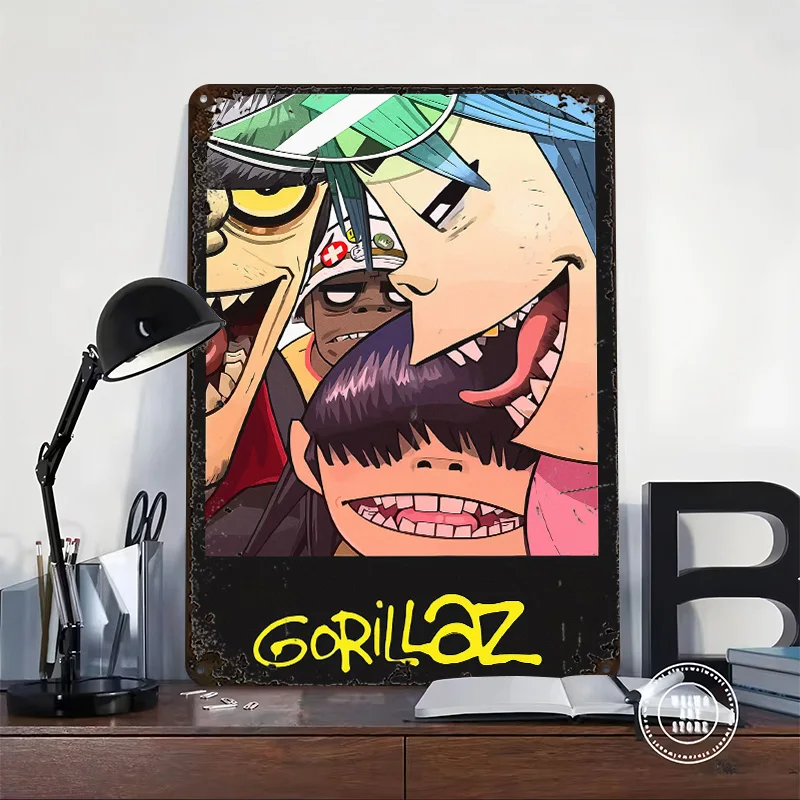 Gorillaz Band Members Close-Up 3D Texture Metal Poster Customized Wall Art Tin Sign Gift for Mancave Garage Decorations Man Cave