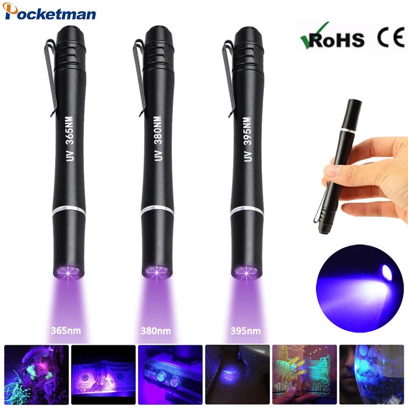 

UV Flashlight LED 385nm 365nm 395nm Ultraviolet Flashlight Pen Blacklight Flashlight Waterproof Detector for Pet Urine Bed Bug