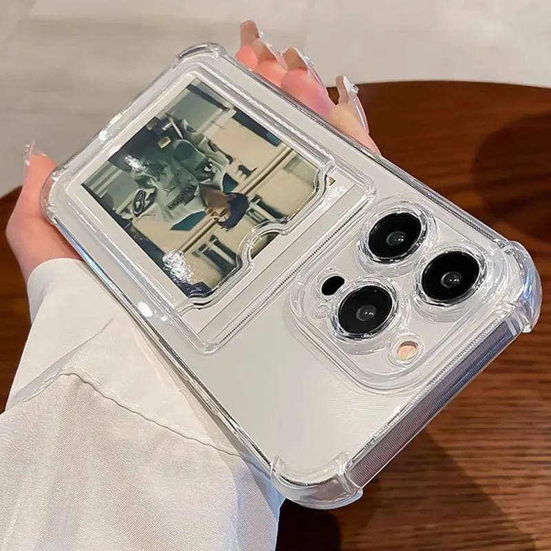 Transparent Card Slot Bag Holder Case For iPhone 16 15 14 13 12 11 Pro X XR XS Max Mini Plus Clear Wallet Shockproof Soft Cover view 3
