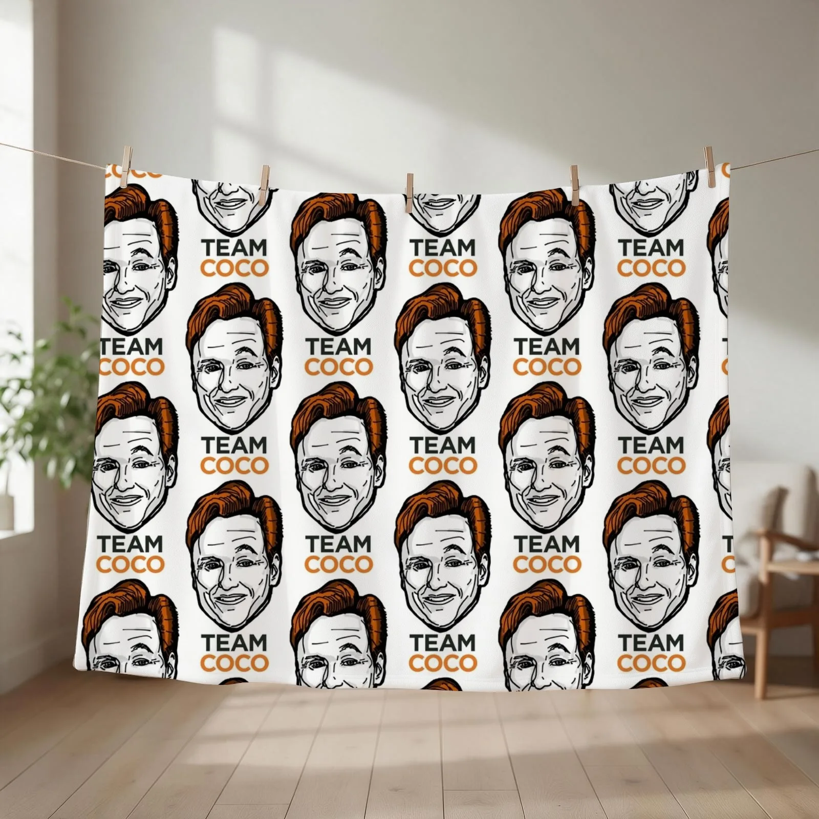 Conan O'Brien Team Coco Smiles & Eyebrows Throw Blanket couch cozy soft plush fuzzy picnic outdoor blanket
