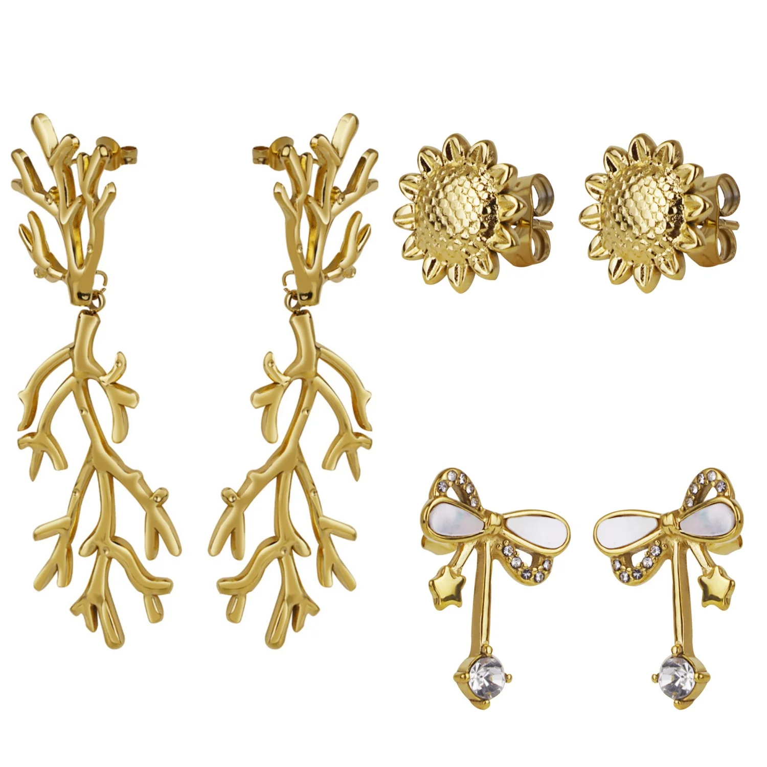 

Stainless Steel Ocean Coral Europe And America Fashion Stud Earrings Silver Color And Gold Plated Jewelry Gift For Women