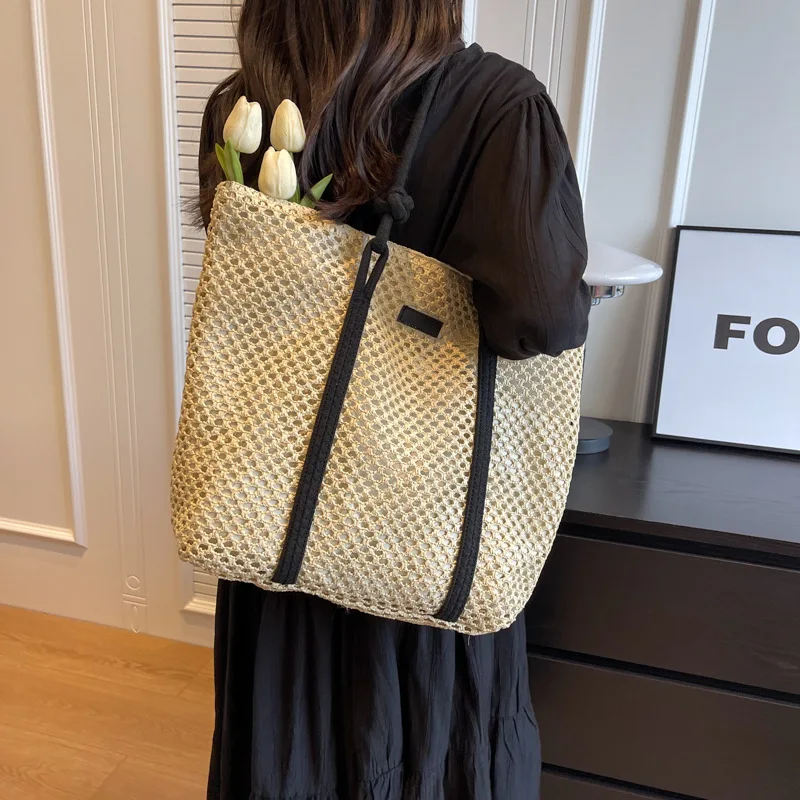 Elegante Damen Stroh gewebte Handtasche Frauen Urlaub Strandtasche Casual Shopper Tote Top-Griff Taschen Mode Unterarm Umhängetaschen – Detail 10