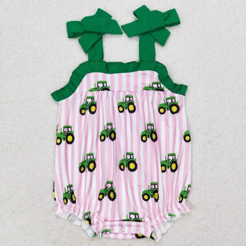 

New rts hot sale baby girls summer romper wholesale boutique tractor pattern girls sling romper