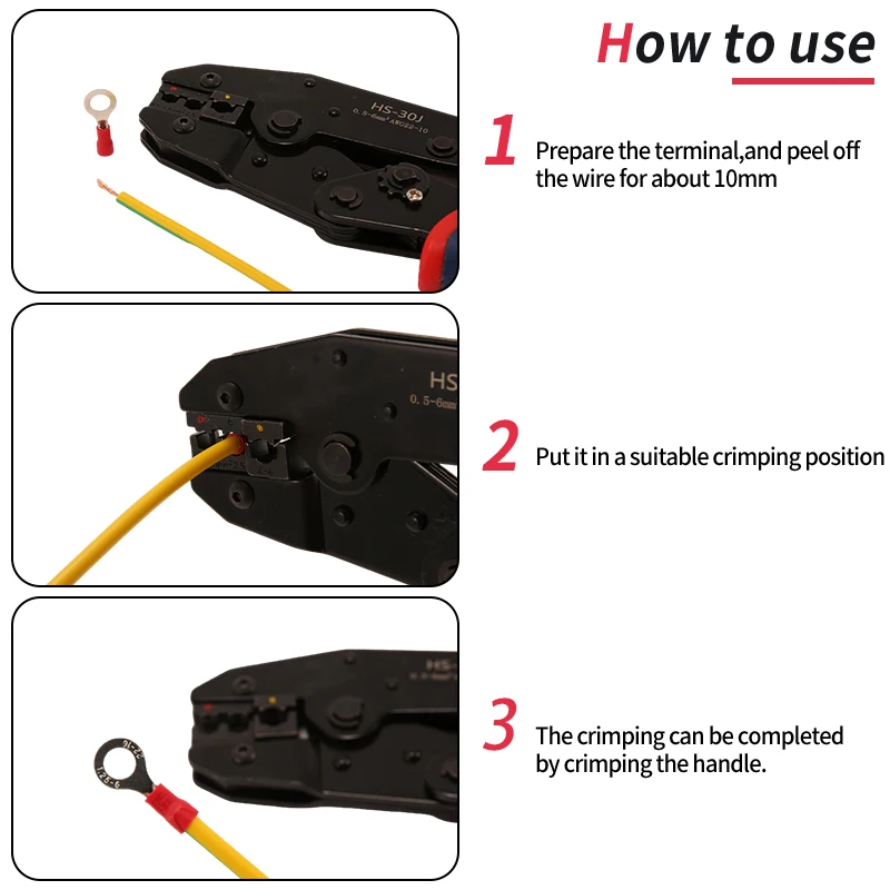 Wholesale HS-30J crimping tools pliers for 22-10AWG 0.5-6.0mm2 of Insulated Car Auto Terminals & Connectors Crimping Plier wire