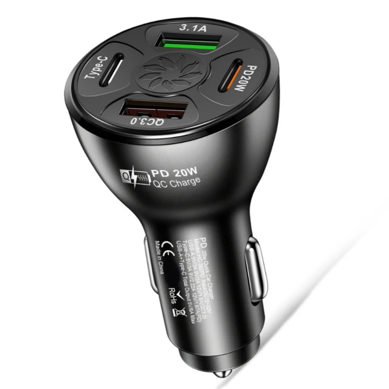 38W USB C 車の充電器急速充電 4 ポート PD20W 3.1A QC3.0 タイプ C 車の充電