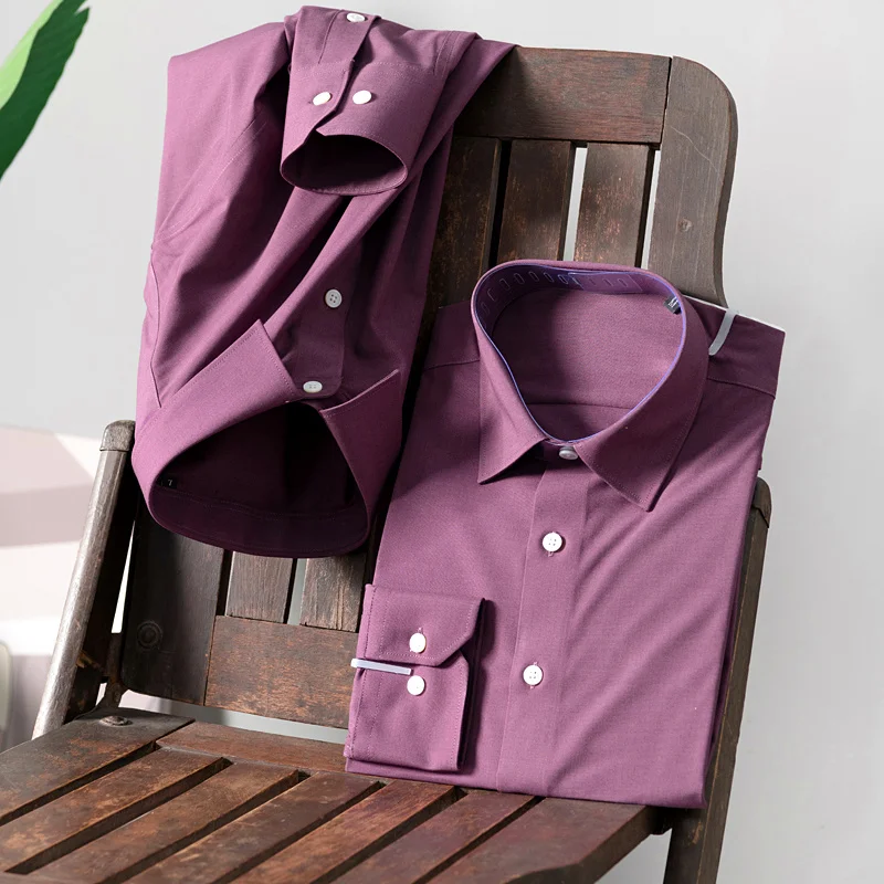 

Elegantly Colored 3600 Shirt Stylish Slim Fit Long Sleeve Casual Business Mens Shirt Pure Color Spring Summer Autumn Winter