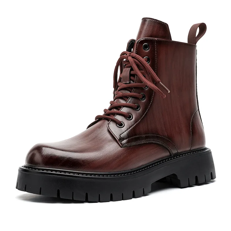 men fashion genuine leather boots lace-up black brown shoes cowboy platform boot big size handsome high motorcycle botas hombre - view 6