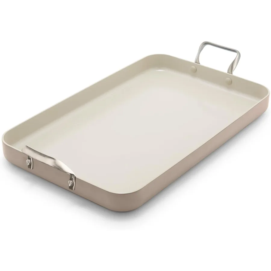 

18" x 11" Double Burner Griddle Pan Hard Anodized Healthy Ceramic Nonstick PFASFree Stainless Steel Handles Stovetop Cooking Di