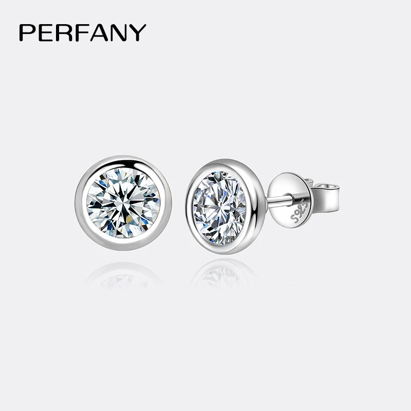 PERFANY 0.3-1CT Moissanite kolczyki dla kobiet S925 czyste srebro bańka okrągłe laboratoryjne diamentowe kolczyki modna biżuteria