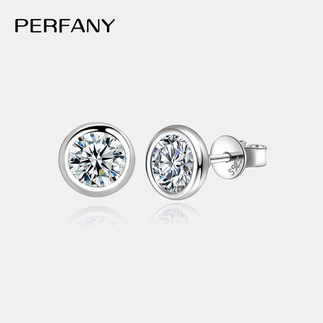 PERFANY 0.3-1CT Moissanite kolczyki dla kobiet S925 czyste srebro bańka okrągłe laboratoryjne diamentowe kolczyki modna biżuteria
