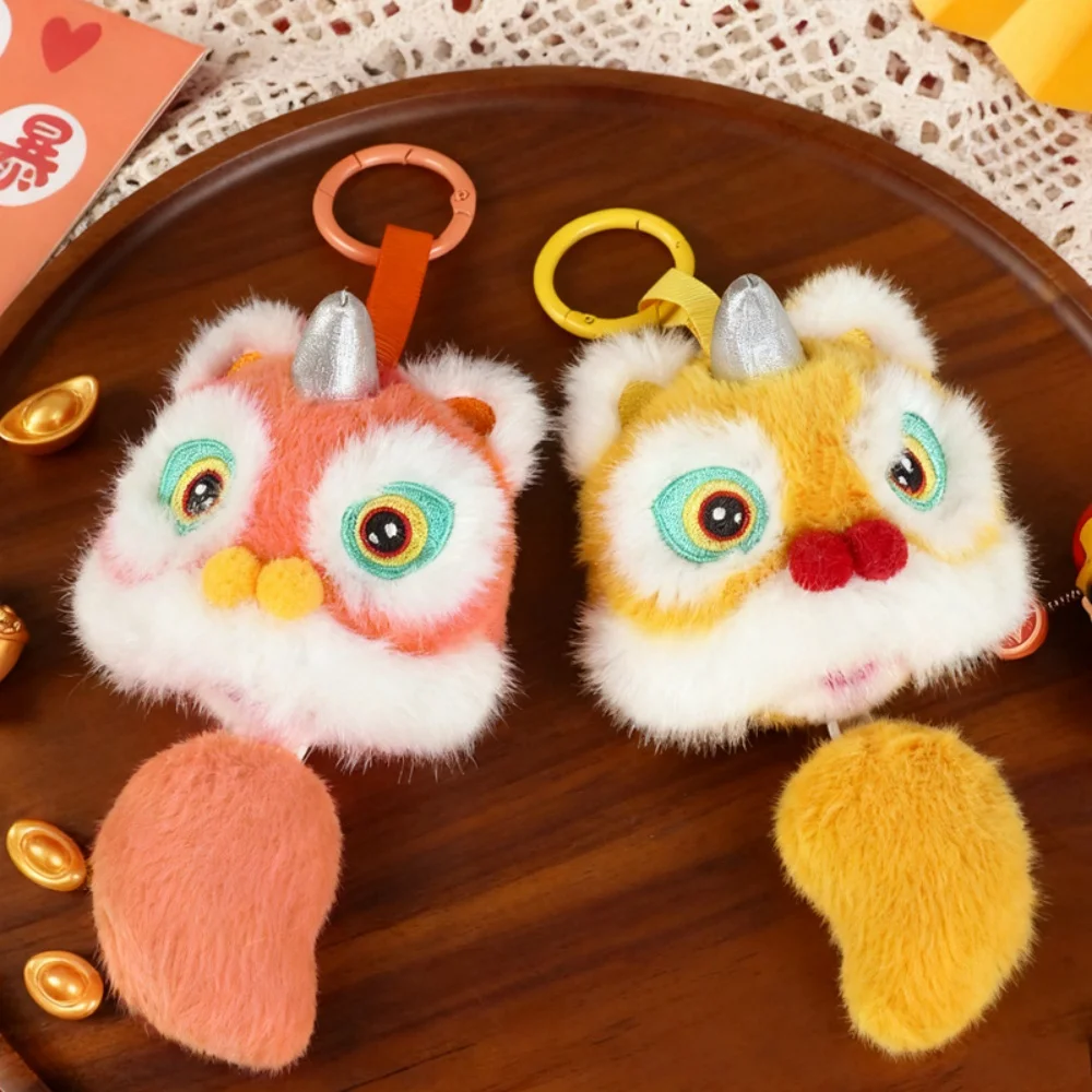Chinese Style Lucky Dancing Lion Plush Toy Cartoon Lion Dance Keychain Hanging Decoration New Year Gift Tabletop Ornament