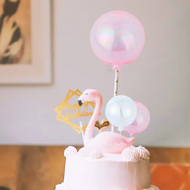10pcs Cake Topper Balls Paper Cupcake Plugins Pink Champagne White Semi Transparent Decorative Ball Wedding Birthday Party Decor