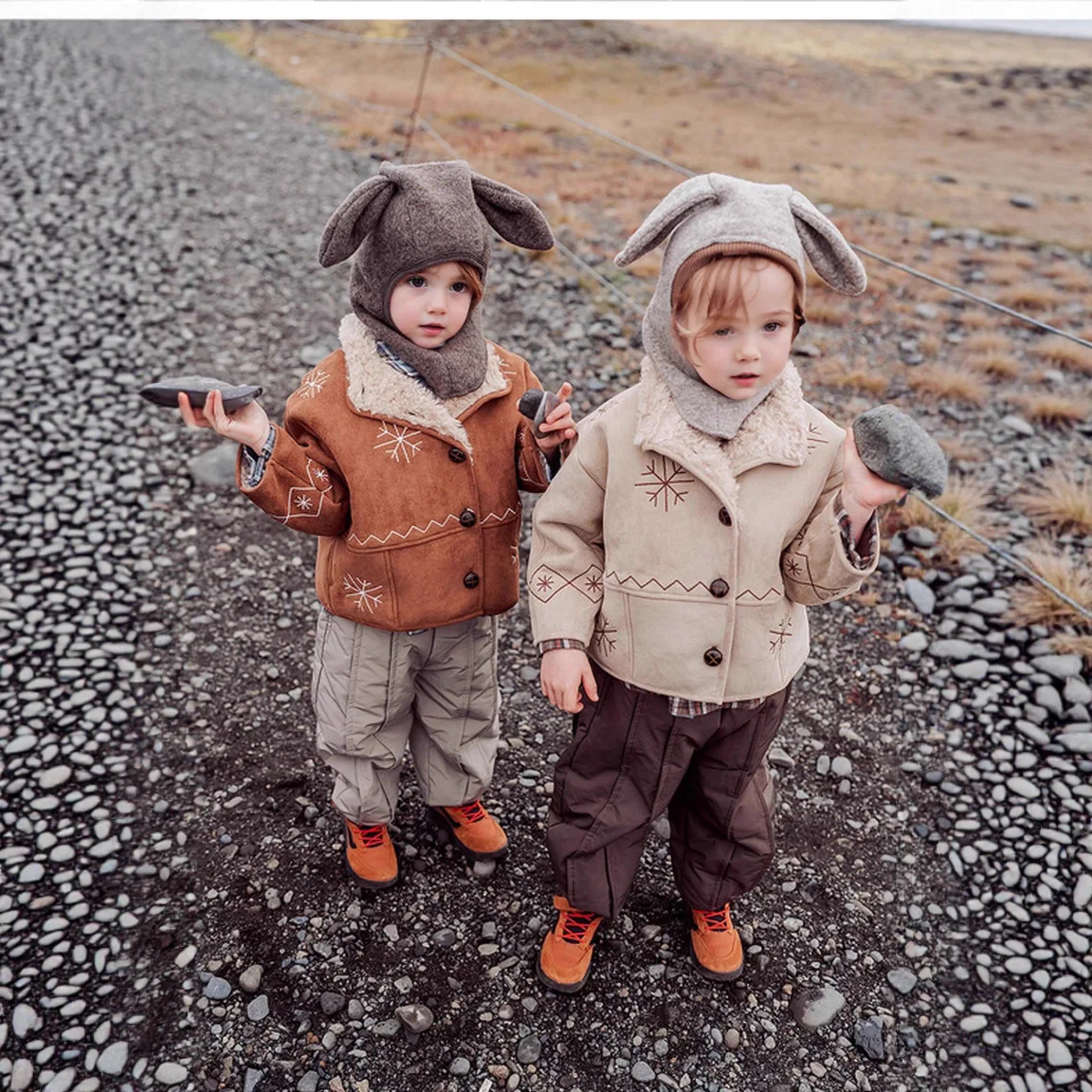 Kids Jacket 2026 Winter New Solid Color Printed Fashion Boys and Girls Lambswool Coat Thickened Warm Windproof and Rainproof Top