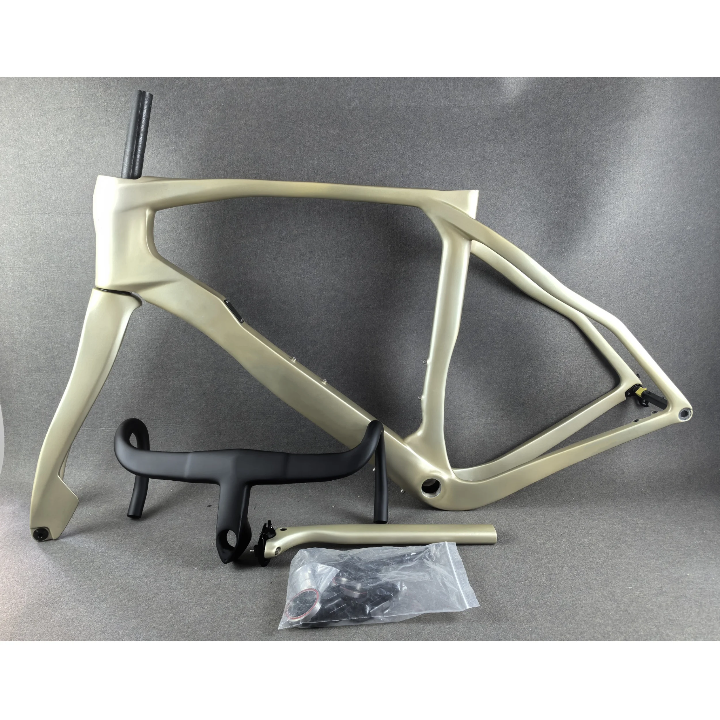 2024 Carbon Fiber Gravel Bike Frame White Gold Color T1100 BSA Disc Brake Racing Bicycle Frameset + Handlebar Custom Logo DPD