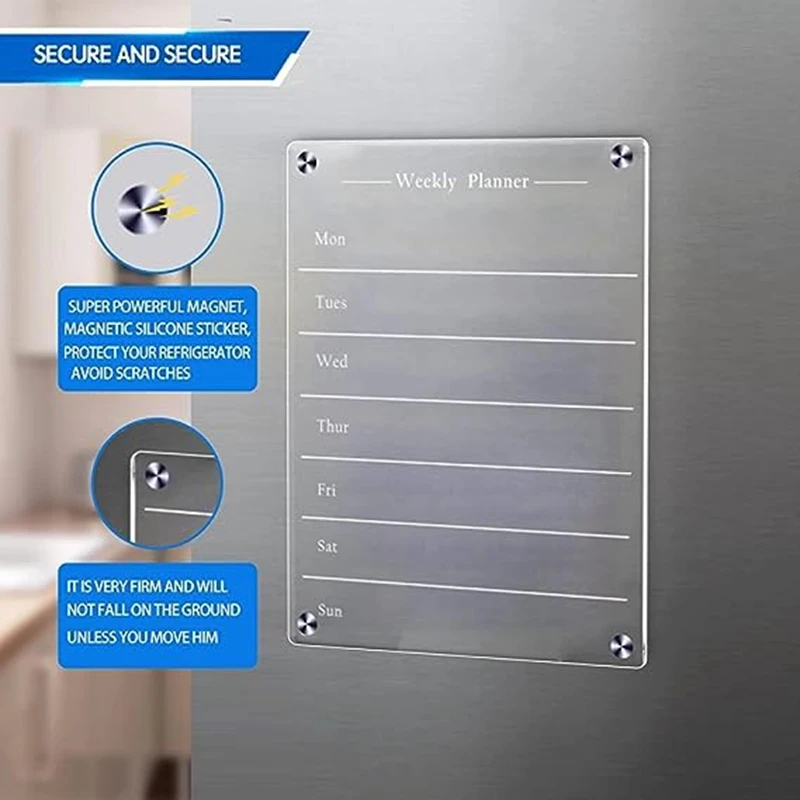 ورقة مخطط أسبوعي وشهري للثلاجة ، لوح مسح جاف ، تقويم أكريليك ، مخطط وجبات ، مجموعة واحدة