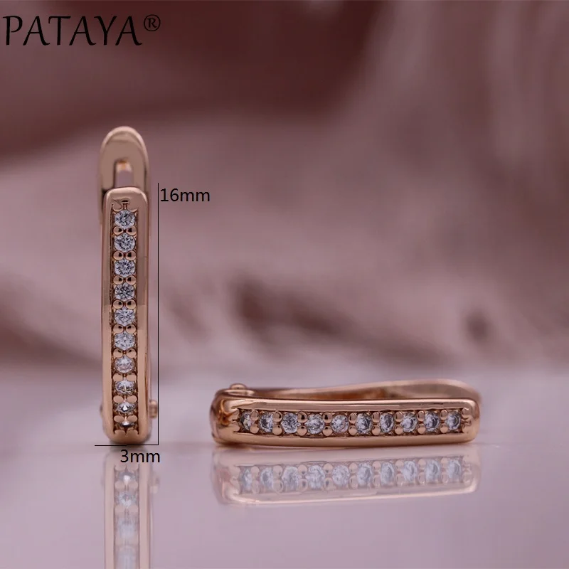 PATAYA Trendy 585 Rose Gold Color Earrings For Women Luxury White Natural Zircon Vintage Wedding Jewelry