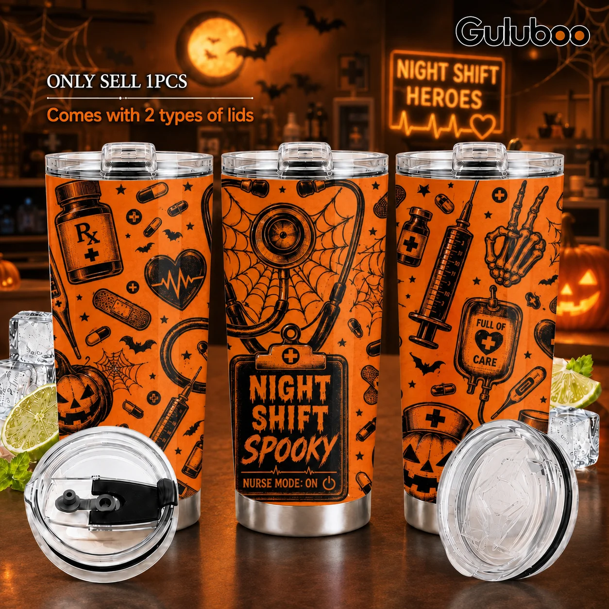 The Witch Nurse Vacuum Flasks 20oz Stainless Steel Travel Mug with 2 Lids & Reusable Straw Vacuum Insulated Coffee Cup