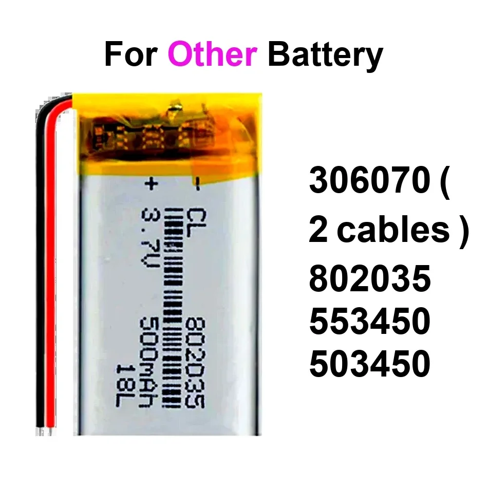 

306070 ( 2 Cables ) 553450 503450 802035 Battery For MP3 MP4 Pda Psp Recorder Phone Speaker Gps 500-1500Mah