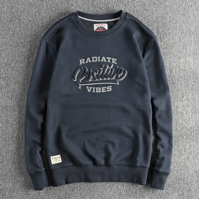 

264# Autumn New American Retro Long Sleeve O-neck 3D Letter Printed Sweatshirts Men's Fashion Washed Pullover Casual Sportwear